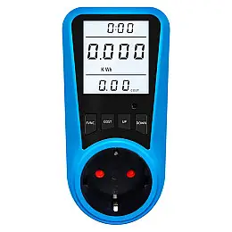 Розетка з лічильником електроенергії з підсвіткою дисплея Intertek KP-PMB09L Blue