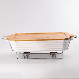 Мармитница керамическая прямоугольная TS Kitchen 1,8л с бамбуковой крышкой (HP477)