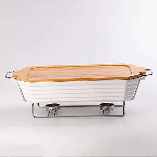 Мармитница керамическая прямоугольная TS Kitchen 1,8л с бамбуковой крышкой (HP477)