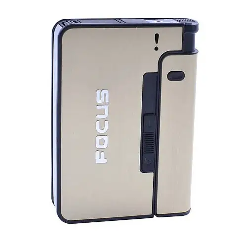 Портсигар на 10 сигарет с зажигалкой Focus №XT-4938 Gold (16716-hbr)