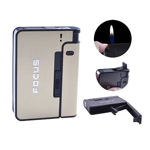 Портсигар на 10 сигарет с зажигалкой Focus №XT-4938 Gold (16716-hbr)