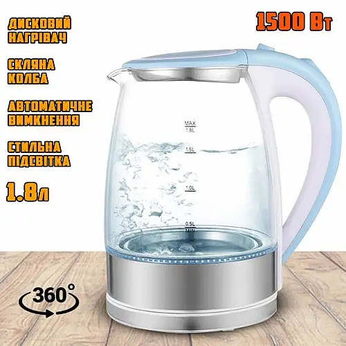 Електрочайник UKC 07MG 1.8 л 1500 Вт Голубий SMT 14808