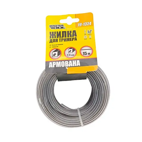 Леска для триммера MASTERTOOL армована 2.40 мм 15 м "квадрат" 19-1324