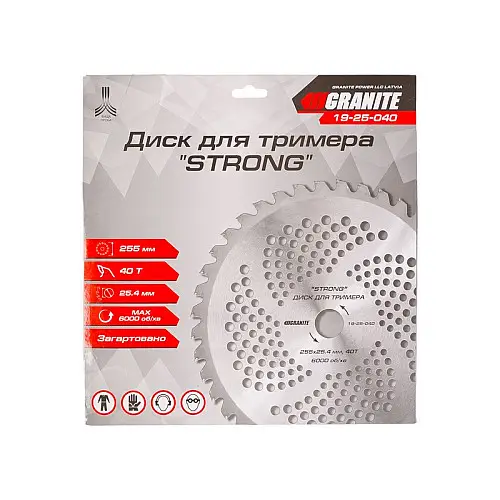 Диск для триммера GRANITE "STRONG" 255х25.4х40Т з побідитовою напайкою загартований 19-25-040