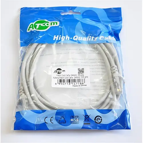 Патч-корд литой Atcom UTP RJ45 Cat.5e 3 м серый