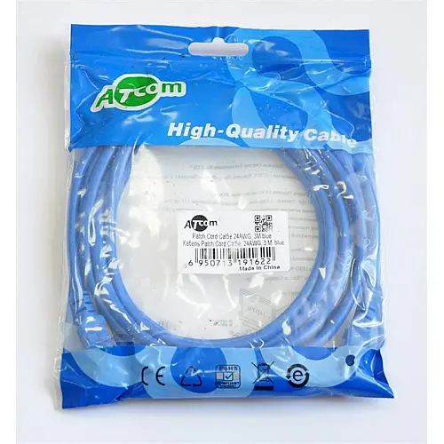Патч-корд литой Atcom UTP RJ45 Cat.5e 3 м синий