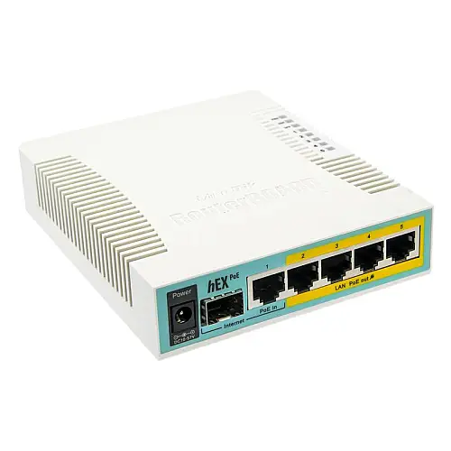Маршрутизатор MikroTik RouterBOARD RB960PGS hEX PoE (800MHz/128Mb, 1xUSB, 5х1000Мбит, Passive PoE)