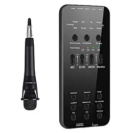 Вокальный комплект звуковая карта с конденсаторным микрофоном Happy Sheep HP-202BT mini 2в1 Black