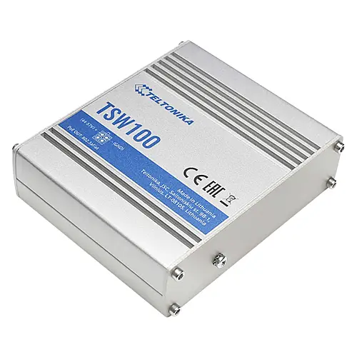 Комутатор Teltonika TSW100 (TSW100000000) (промисловий, некерований, 4xGE PoE, 1xGE, IP30, алюмінієвий корпус, 4-контактний DC, макс. PoE 120W)
