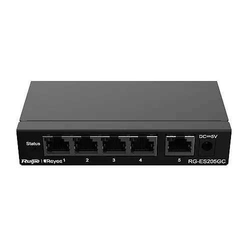 Комутатор Ruijie Reyee RG-ES205GC (4xGE, 1xGE Uplink, CCTV, Хмарне управління, L2, настільний, безшумний, метал)