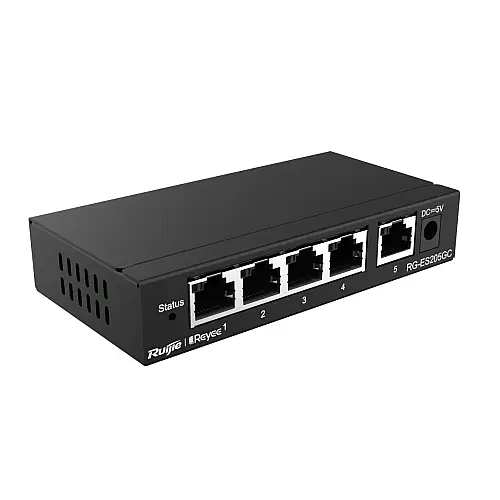 Комутатор Ruijie Reyee RG-ES205GC (4xGE, 1xGE Uplink, CCTV, Хмарне управління, L2, настільний, безшумний, метал)