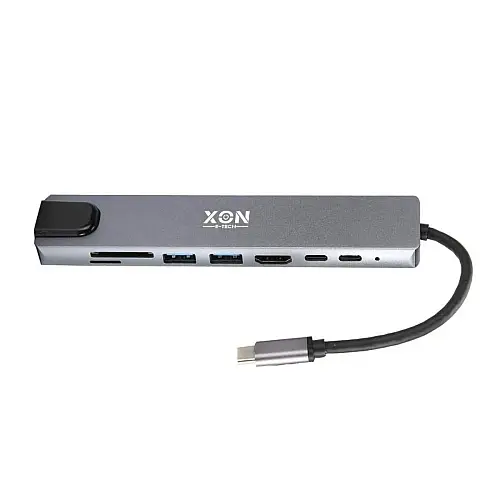USB-хаб XON SmartHub 8 в 1 Ethernet HDMI SD/TF 2хType-C 2xUSB3.0 Серый (UHCHP084300G 5221)
