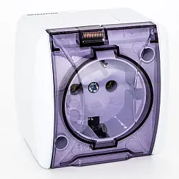 Розетка Quantum накладна одинарна з заземленням бризкозахищена з кришкою QM-РНБК-00010 Біла
