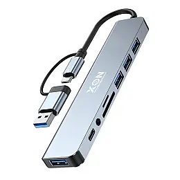 USB-хаб XON SmartHub 9 в 1 Ethernet SD/TF 2xUSB2.0 2xUSB3.0 Type-C 3.5 Audio Серый (UHCHP093322G 5238)