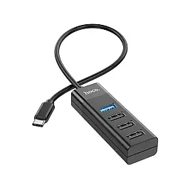 USB хаб Hoco HB25 на 4 USB порти Type-C to USB чорний до 1Tb