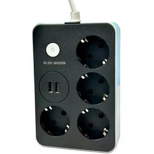 Удлинювач з USB Power Socket CNV 8203 2USB на 4 розетки 2 м Black