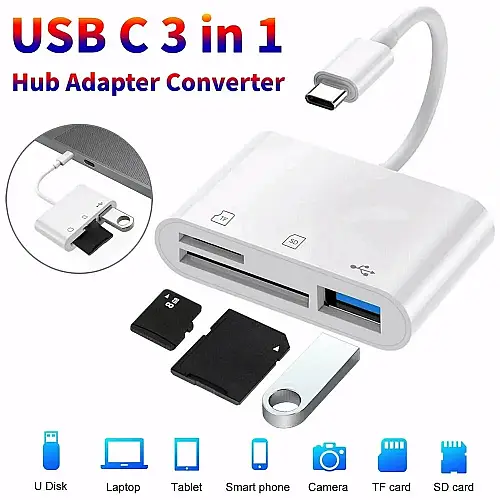 Адаптер Type-C кардрідер USB TF CF SD Charge Білий