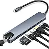 Хаб концентратор 8в1 USB Type-C перехідник HDMI SD TF RJ45 Сірий