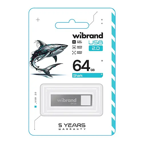 Флеш пам'ять USB Wibrand 64 GB Shark USB 2.0 Silver (36914_3609516)