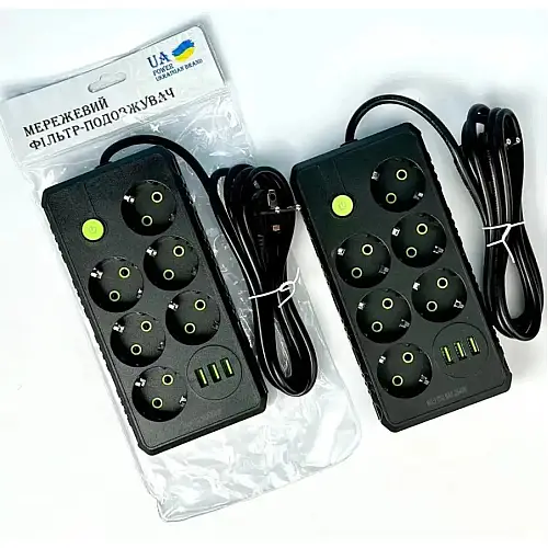 Удлинитель No Brand F17 USB 4 м 6 розеток чорний