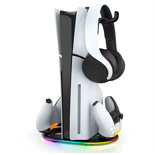 Вертикальна підставка для PS5 Slim iPega з тримачем для навушників DualSense на 2 геймпада Чорний ( hub_i0gmq3 )