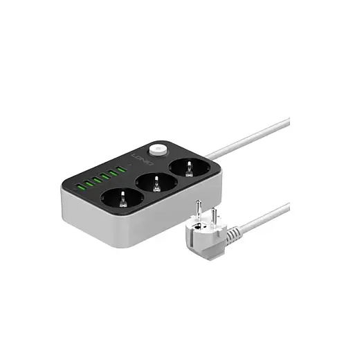 Сетевий подовжувач LDNIO 6 USB 3.4 A 2М на 3 розетки 1,6 м Black (SE3631)