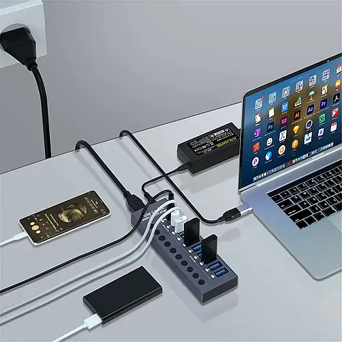Концентратор Digital 10 Port USB 3.0 з PD високошвидкісний з адаптером (HUB985)