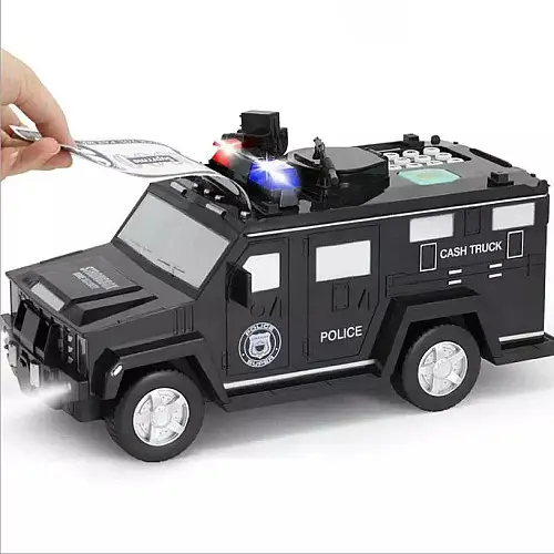 Машинка детский сейф с кодом и отпечатком пальца Cash Truck 6688-19A полицейская машинка грузовик Черный