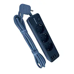 Сетевий подовжувач Borofone BAC8 16643 на 3 розетки 3 USB-А і 1 USB-C порт 3 м Чорний (23753)