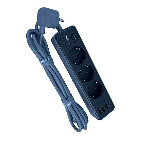 Сетевий подовжувач Borofone BAC8 16643 на 3 розетки 3 USB-А і 1 USB-C порт 3 м Чорний (23753)