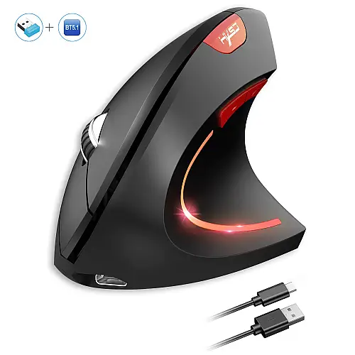 Вертикальная мышь беспроводная HYSJ Т22 с аккумулятором и RGB подсветкой 2,4G+Bluetooth Черный