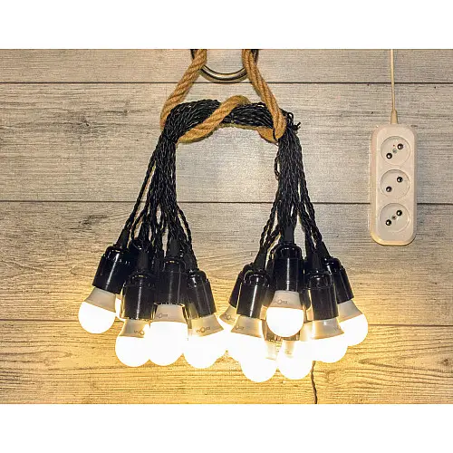 Уличная Ретро Гирлянда Для Помещения и Улицы RETRO LAMPA Винтаж 5 метров 11 ламп LED 4W (Лампа Экономка) влагозащита IP44 от 220V Пластик Матовое Белый Цвет (50542441)