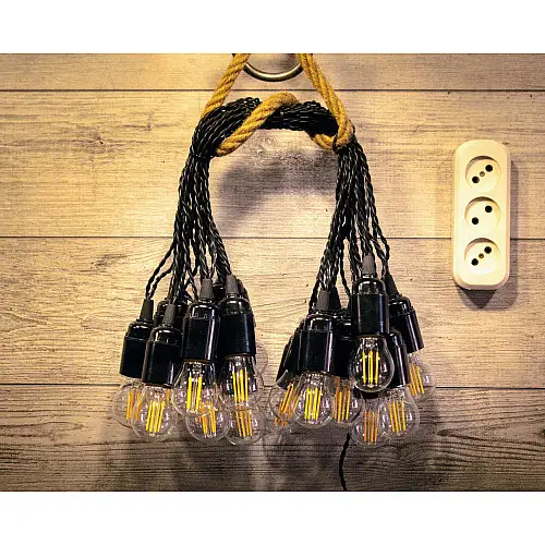 Уличная Ретро Гирлянда Филаментная Для Улицы и Помещения RETRO LAMPA Винтаж 2 метров 5 ламп 4W (Лампа Экономка) влагозащита IP44 от 220V Желтый Теплый Цвет (20543441)