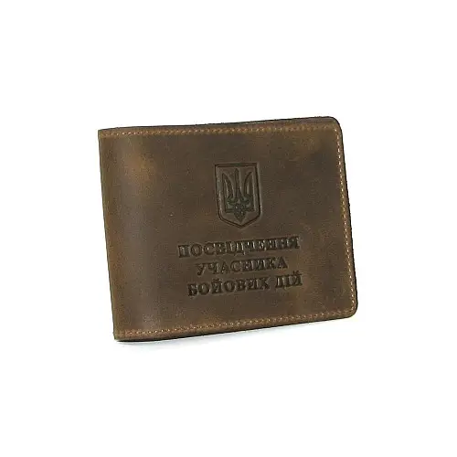 Обкладинка з натуральної шкіри на посвідчення учасника бойових дій УБД DNK Leather UBD H col.G Оливковий