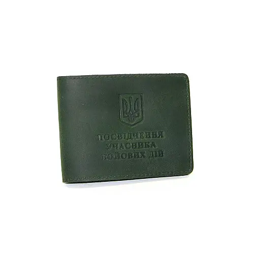 Обкладинка з натуральної шкіри на посвідчення учасника бойових дій УБД DNK Leather DNK UBD H col.C зелений