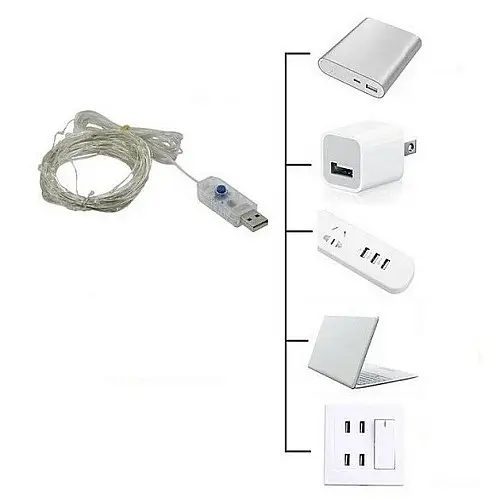 Светодиодная гирлянда нить Led Капли росы на 100 светодиодов 10 м с USB подключением и пультом ДУ Белая теплая