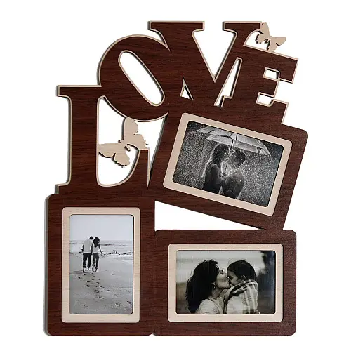 Фоторамка коллаж на 3 фото Декор Карпаты Love 37х45 см Коричневый (H3-068A)