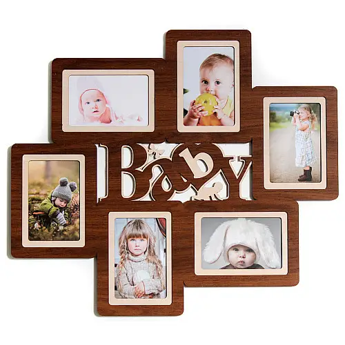 Фоторамка коллаж на 6 фото Декор Карпаты Baby 57х50 см Коричневый (H6-064A)