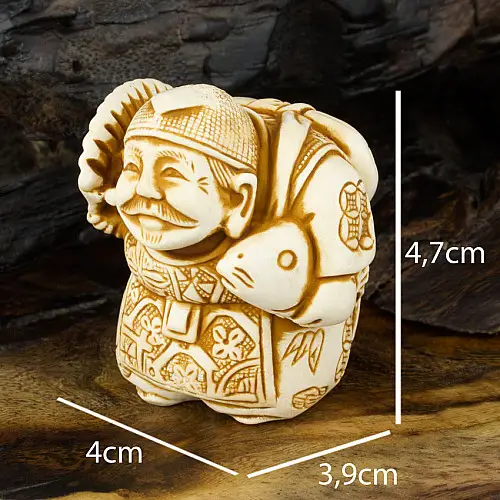Статуэтка Netsuke Нэцкэ Эбису с веером Гипс 4.7x4x3.9 см Бежевый (12718)
