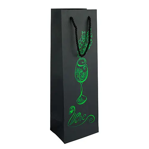 Сумочка подарункова паперова з ручками Gift bag Келих 38х12х9 см Чорний Зелений (26933)