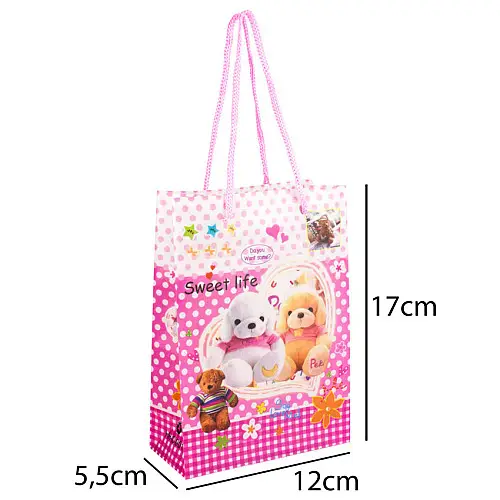 Сумочка подарочная пластиковая с ручками Gift bag Собачки 17х12х5.5 см Розовый (13949)