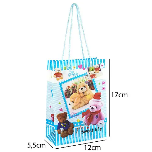 Сумочка подарочная пластиковая с ручками Gift bag Мягкие игрушки 17х12х5.5 см Голубой (27324)