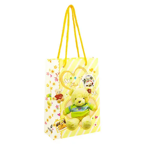 Сумочка подарочная пластиковая с ручками Gift bag Мягкие игрушки 17х12х5.5 см Желтый (27325)