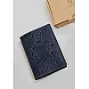 Кожаная обложка для паспорта с украинским гербом синяя BlankNote
