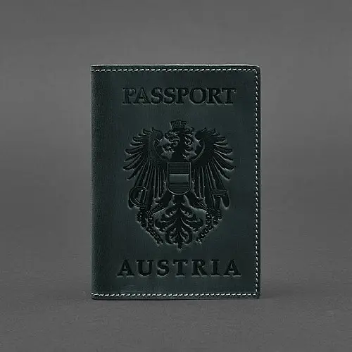 Кожаная обложка для паспорта с австрийским гербом зеленая Crazy Horse BlankNote