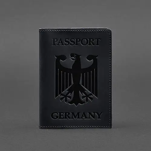 Кожаная обложка для паспорта с гербом Германии темно-синяя Crazy Horse BlankNote
