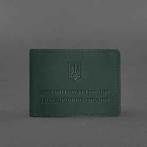 Кожаная обложка на удостоверение Государственной службы Украины по чрезвычайным ситуациям (ГСЧС) зеленая Crazy Horse BlankNote