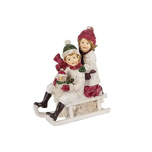 Статуетка Lefard Christmas Kids на салазках 12х6 см Білий (AL186505)