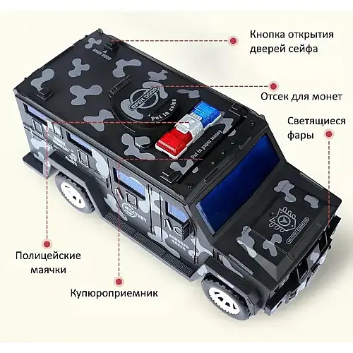 Детская электронная копилка-сейф RIAS "Военный Джип" с кодовым замком Black (3_03604)