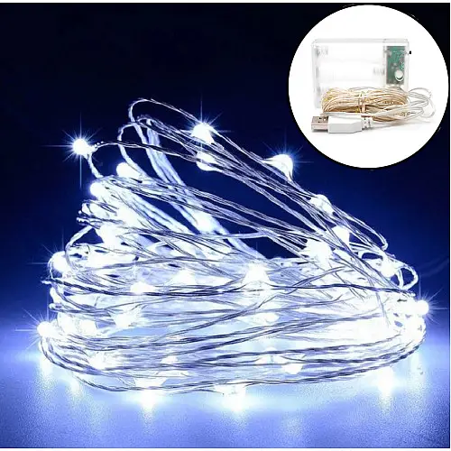 Гірлянда Нитка Led 50 дріт 5 м Холодний Білий 1 режим USB + батарейка Decorative Light 218-21528271
